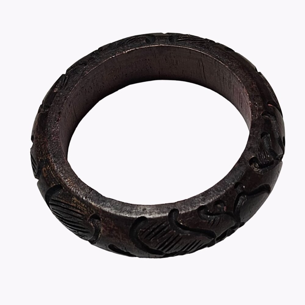 Artisan Carved Wooden Bangle Bracelet Boho Nature Fashion Jewelry Women